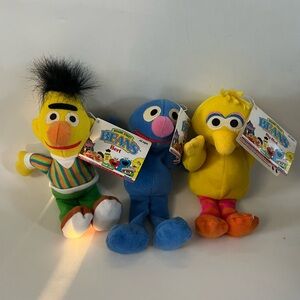 Vintage 1997 Sesame Street Beans Plush 9” Big Bird Grover Bert tags attached